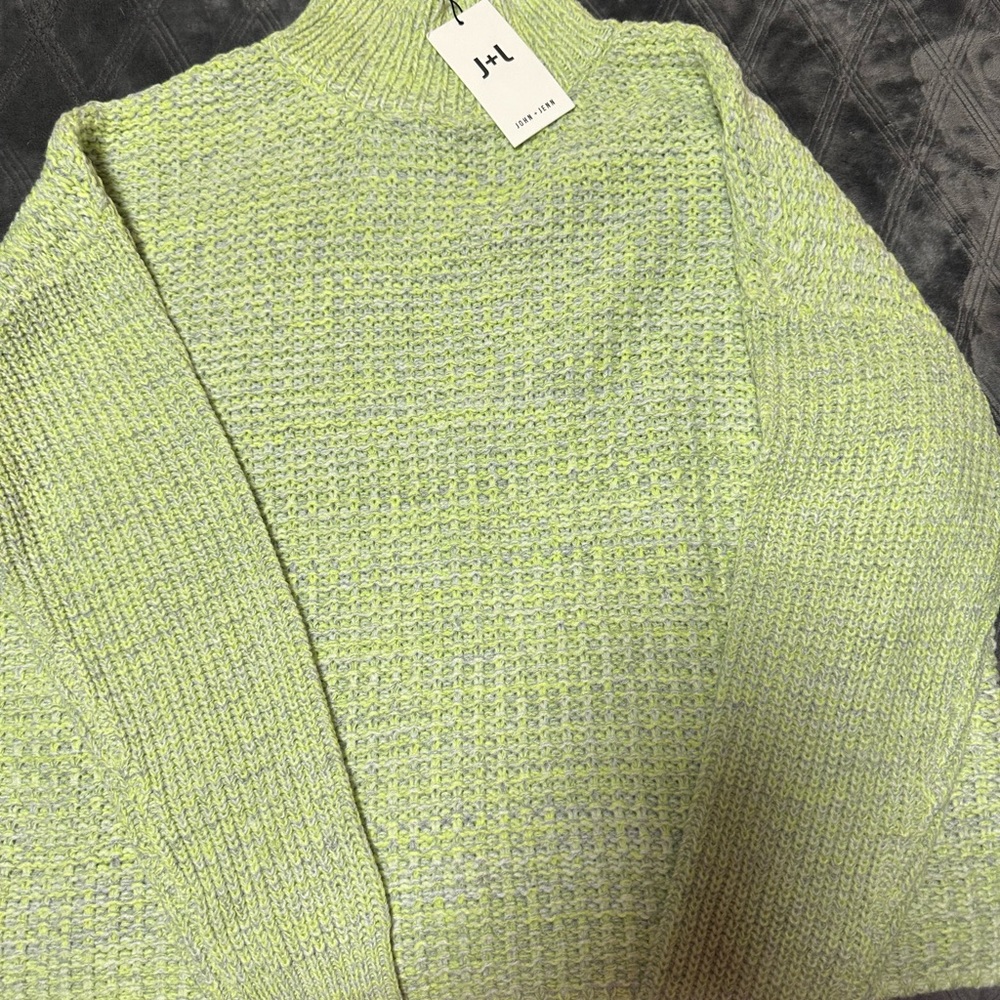 J+L John + Jenn lime green grey mock neck sweater